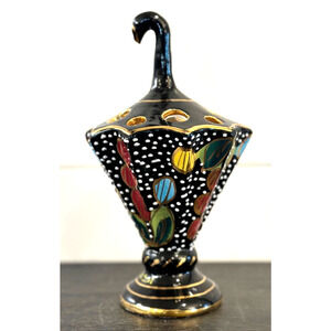 Vintage Mid-Century Italian Fima Deruta Black Gold Centerpiece & Desk Accessory